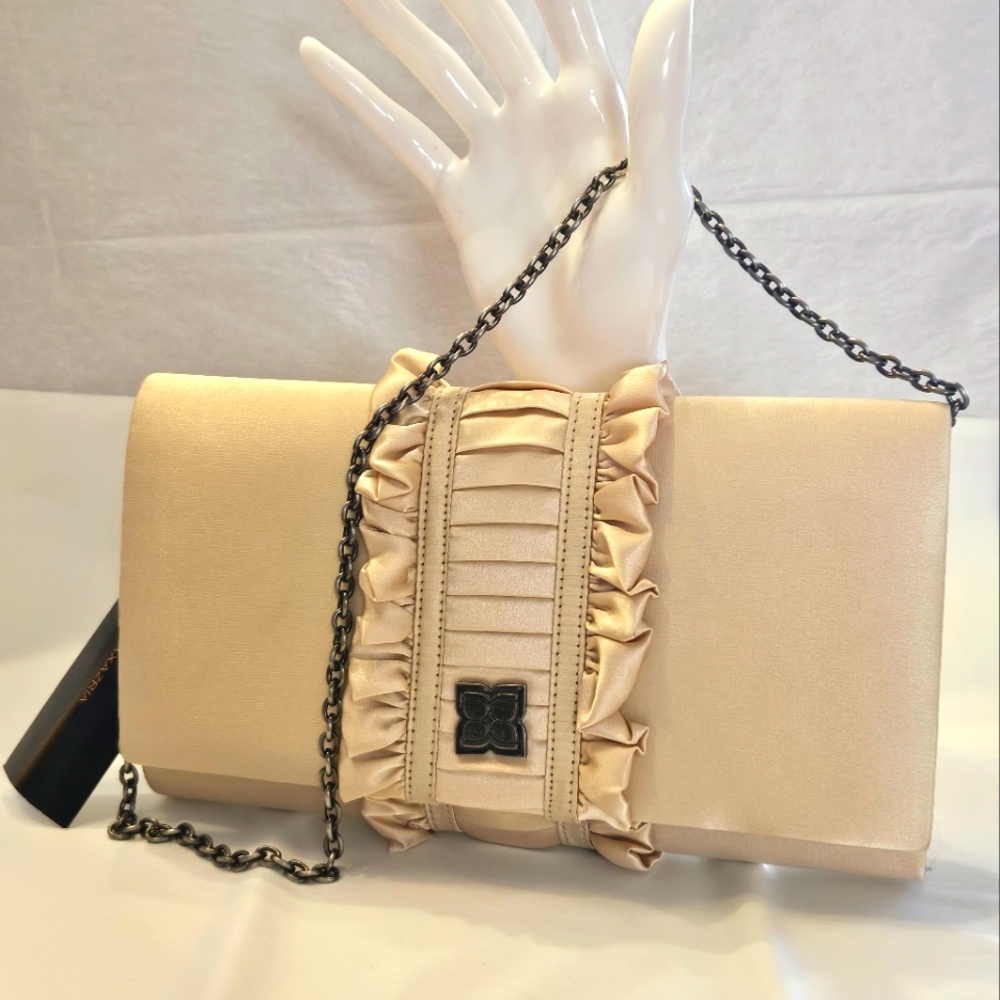 NWT, BCBG Maxazaria satin clutch.